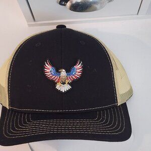 American Eagle Patched Black/Vegas Gold Mesh Snapback Trucker Hat